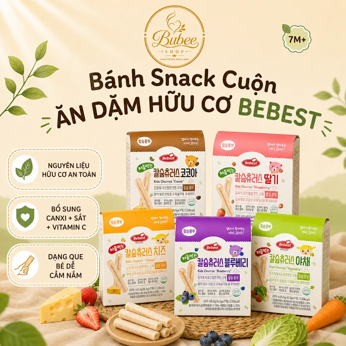 Bánh cuộn ăn dặm hữu cơ Bebest bổ sung canxi