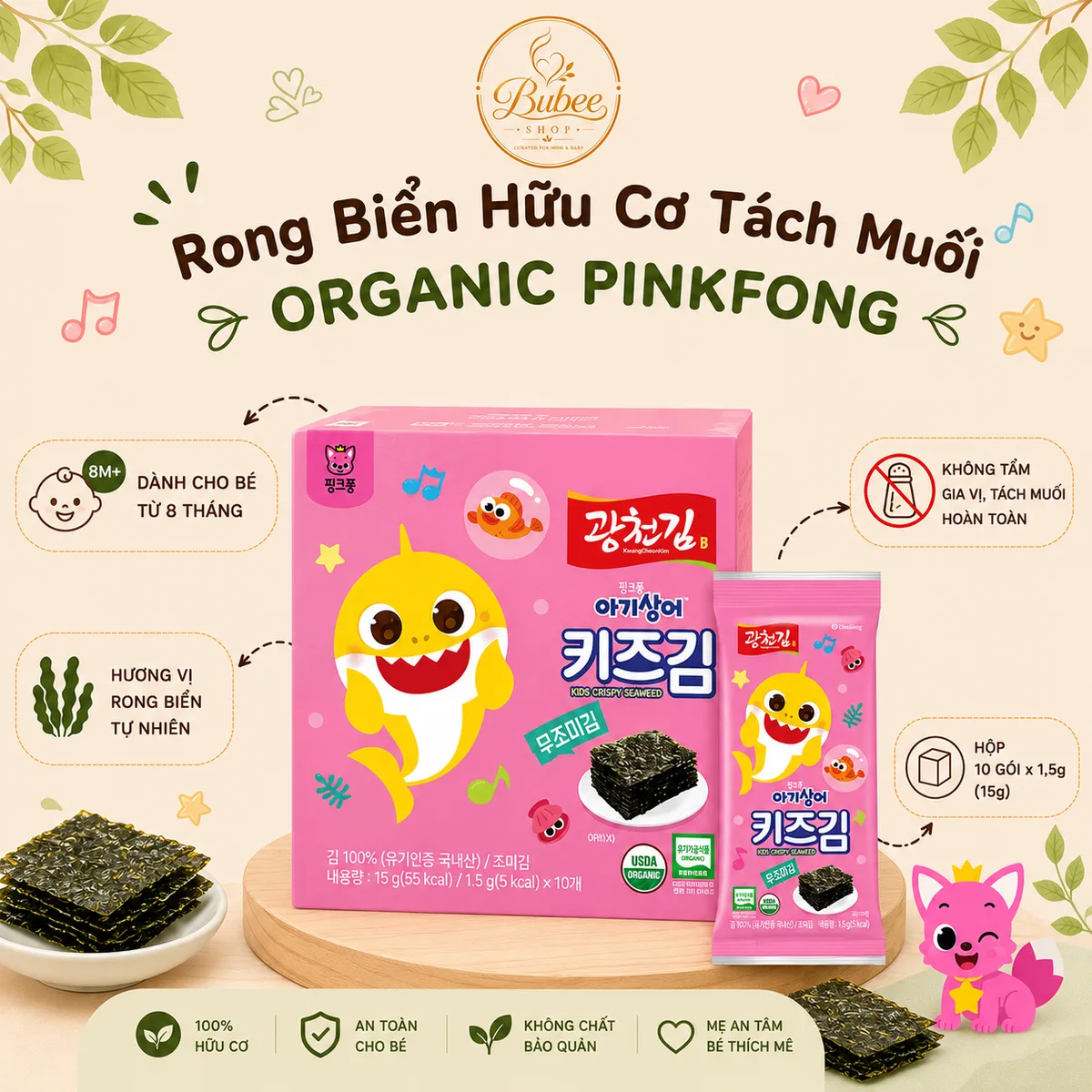 Rong biển hữu cơ tách muối Pinkfong